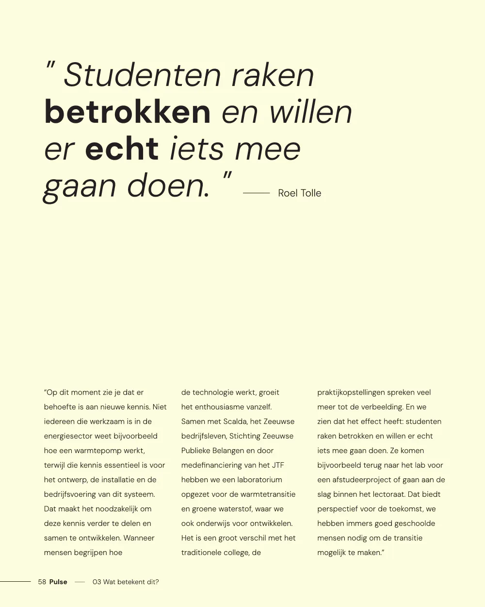 Pulse, pagina 58: Zonder kennis geen transitie